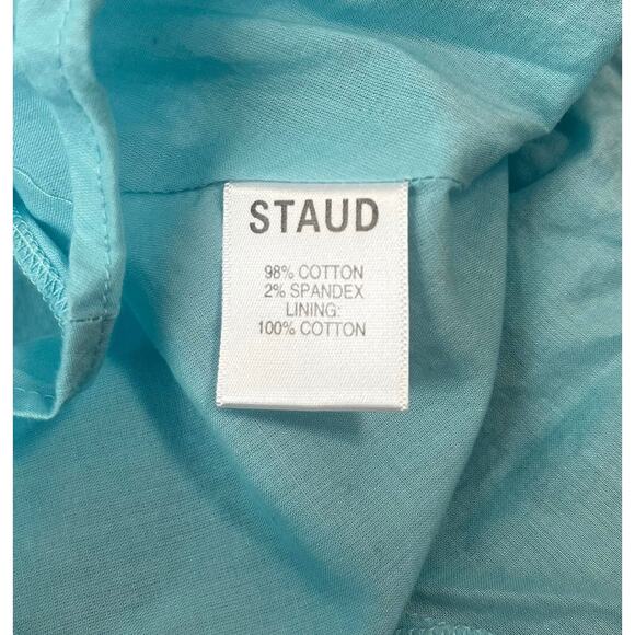 Staud Elio Tiered Mini Dress Women's sz. 6 in Turquoise Off the Shoulders - Picture 8 of 9